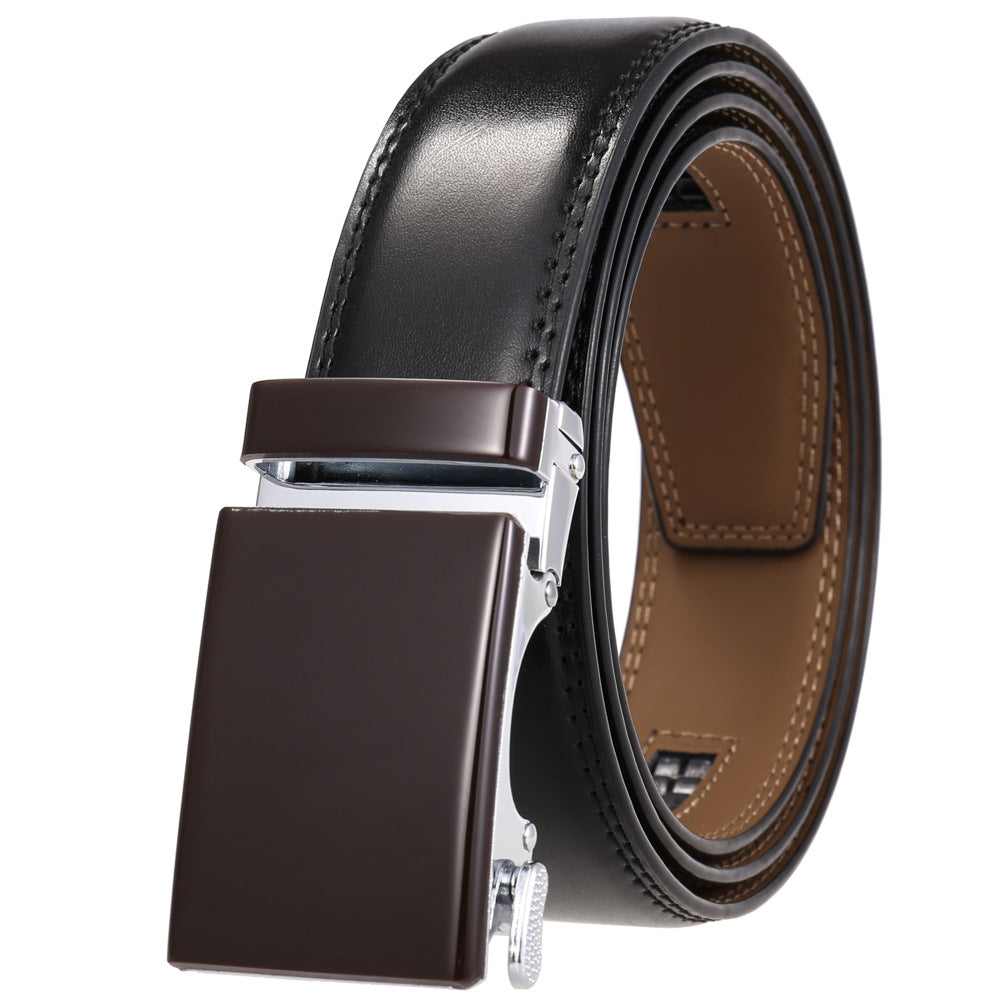 Ceinture Étoile 95 pour homme en cuir refendu noir avec boucle automatique rectangulaire mate marron et finition chrome.