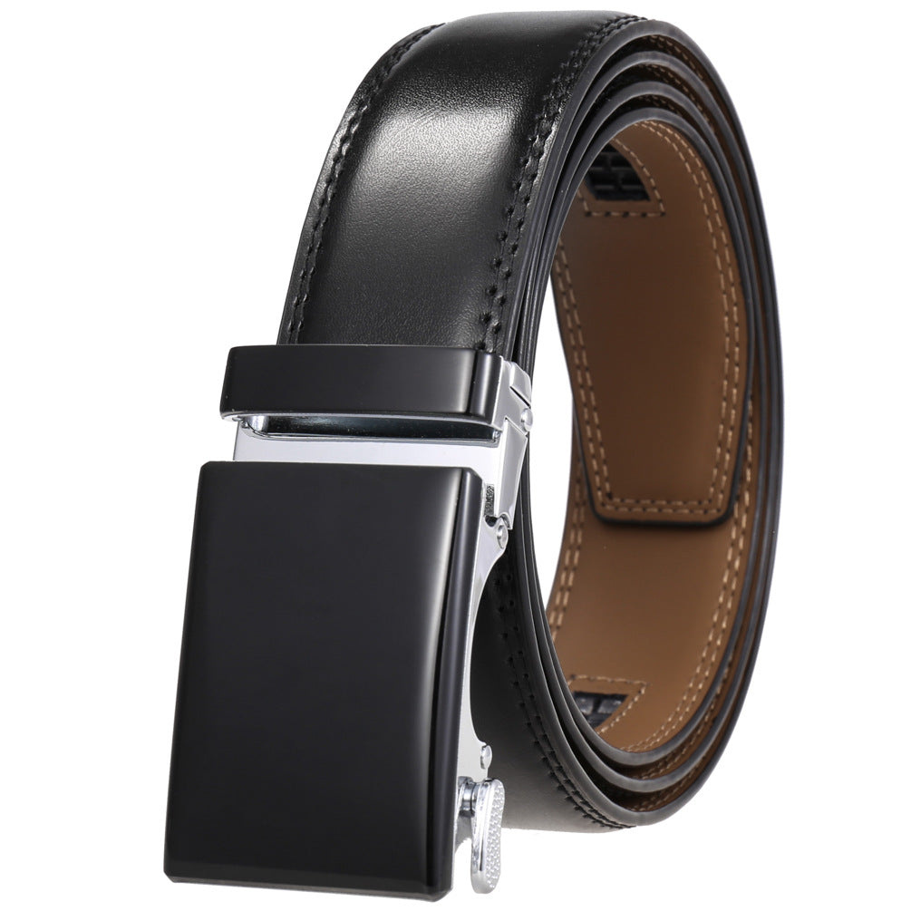 Ceinture Étoile 95 pour homme en cuir noir avec boucle automatique rectangulaire argentée et mate.