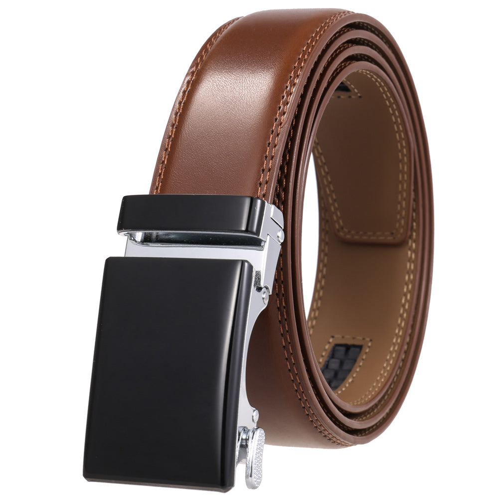 Ceinture pour homme Étoile 95 en cuir marron avec boucle rectangulaire noire et argentée