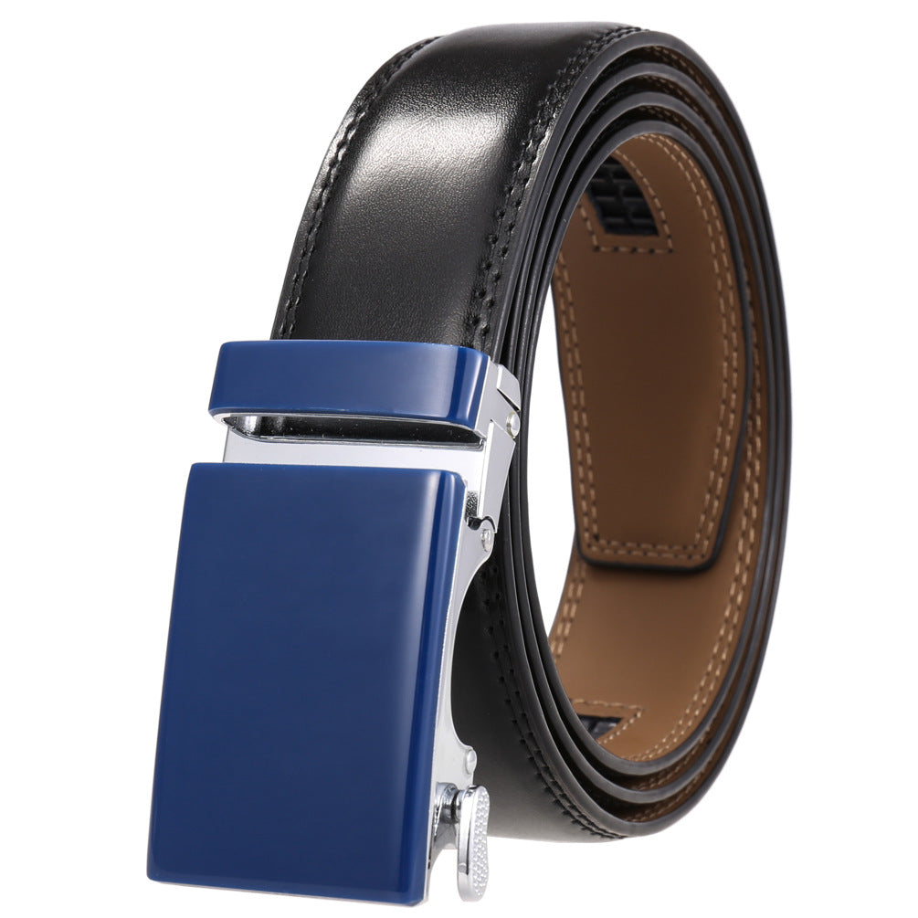 Ceinture Étoile 95 pour homme en cuir noir avec boucle rectangulaire automatique bleu mat et détails argentés