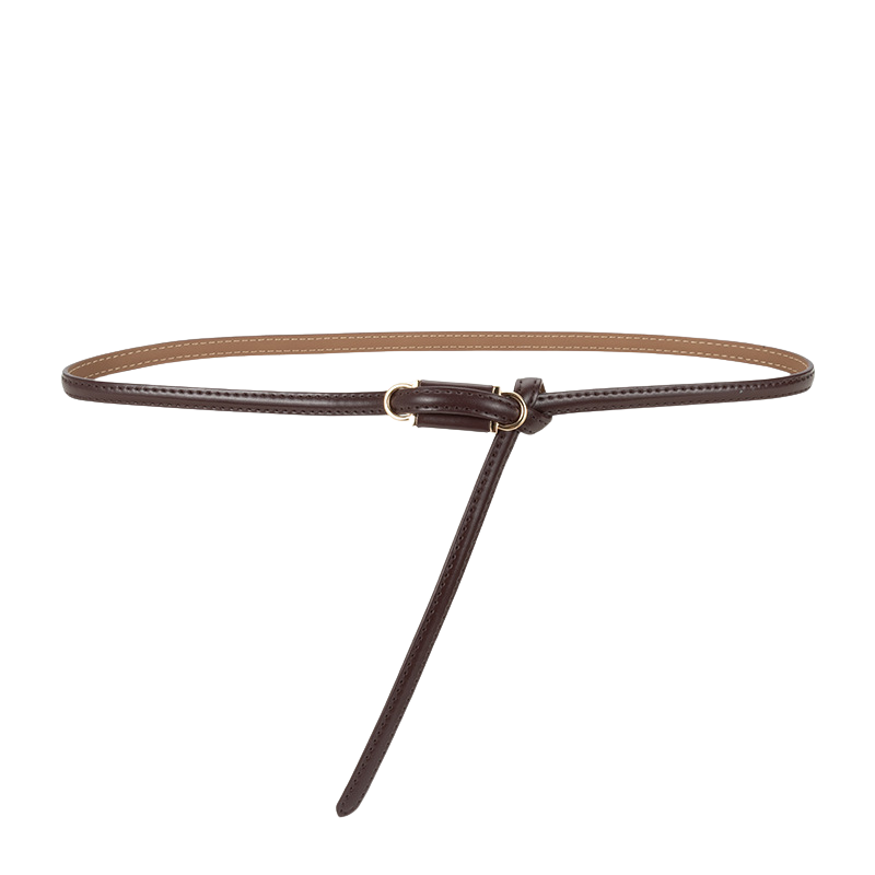 Ceinture fine en cuir marron foncé modèle Étoile avec un fermoir doré et une lanière à nouer