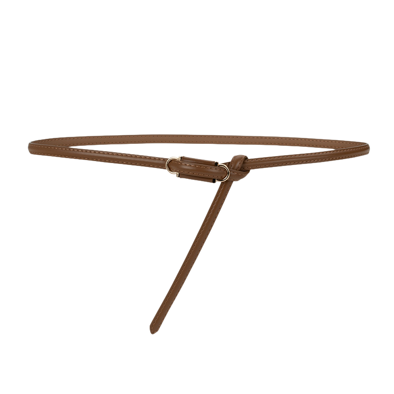 Ceinture fine en cuir marron de la marque Étoile, avec un système de nouage et une boucle dorée discrète.