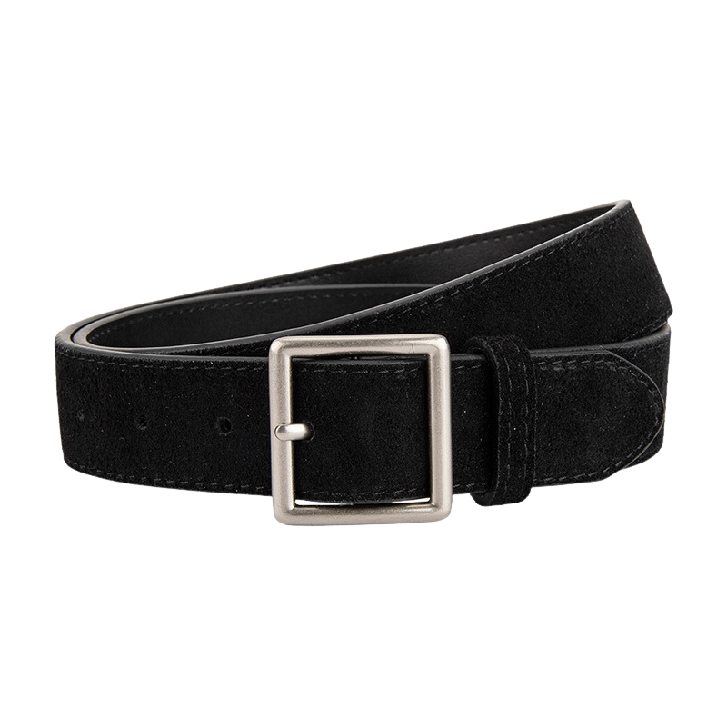 Ceinture Évangéline noire en cuir effet daim avec boucle carrée argentée