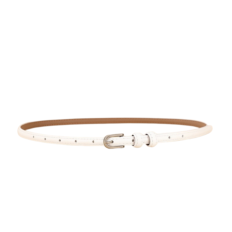 Ceinture fine Faustina blanche en cuir de vachette avec boucle arrondie dorée discrète, idéale pour structurer subtilement les silhouettes.