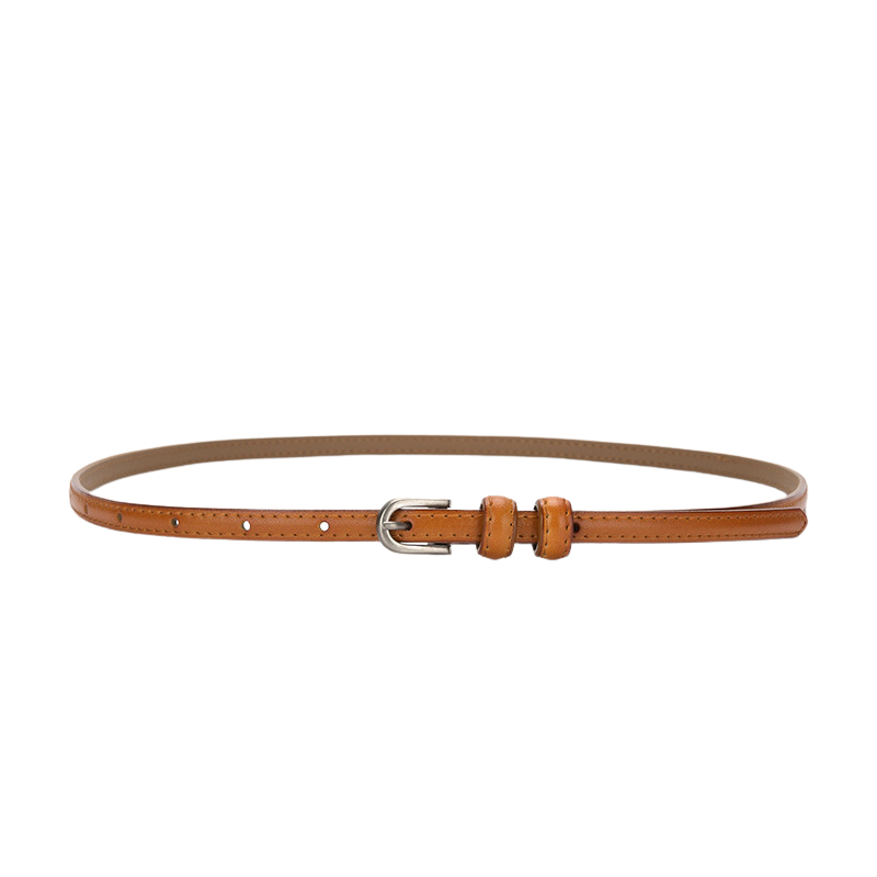 Ceinture fine Faustina en cuir de vachette orange avec boucle argentée et passant double.