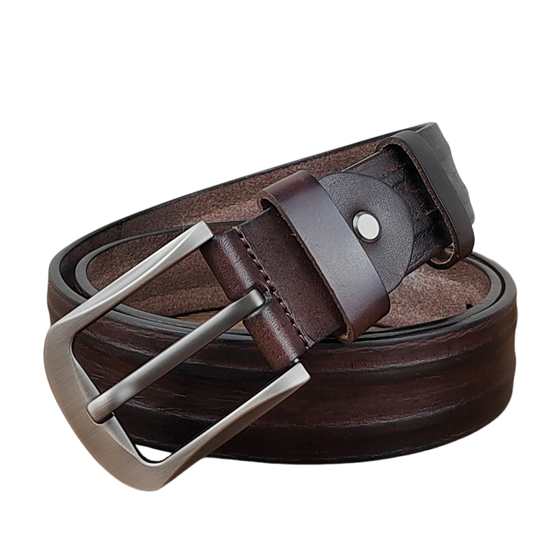 Ceinture homme Félix Tiss en cuir de vachette pleine fleur couleur café, avec boucle ardillon rectangulaire argentée #fullwidth