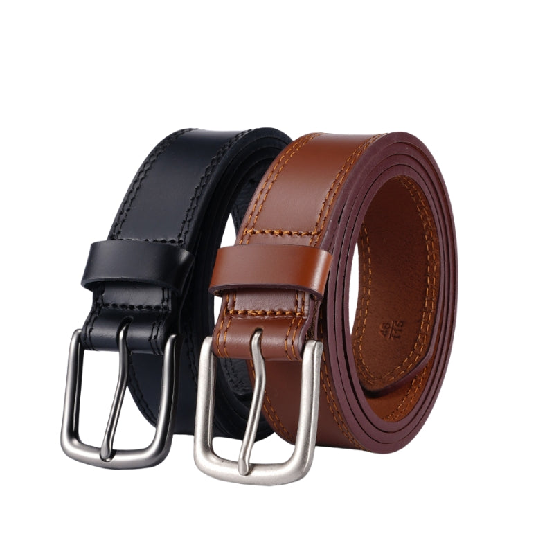 Ceinture Ferré Cuir 1 pour homme en cuir noir et marron avec boucle ardillon argentée