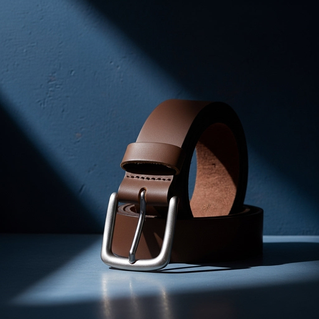 Ceinture Ferré Cuir 2 marron en cuir de vachette pleine fleur avec boucle ardillon argentée #fullwidth