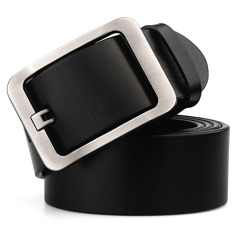 Ceinture Flaubert homme en cuir noir lisse avec boucle rectangulaire argentée sobre