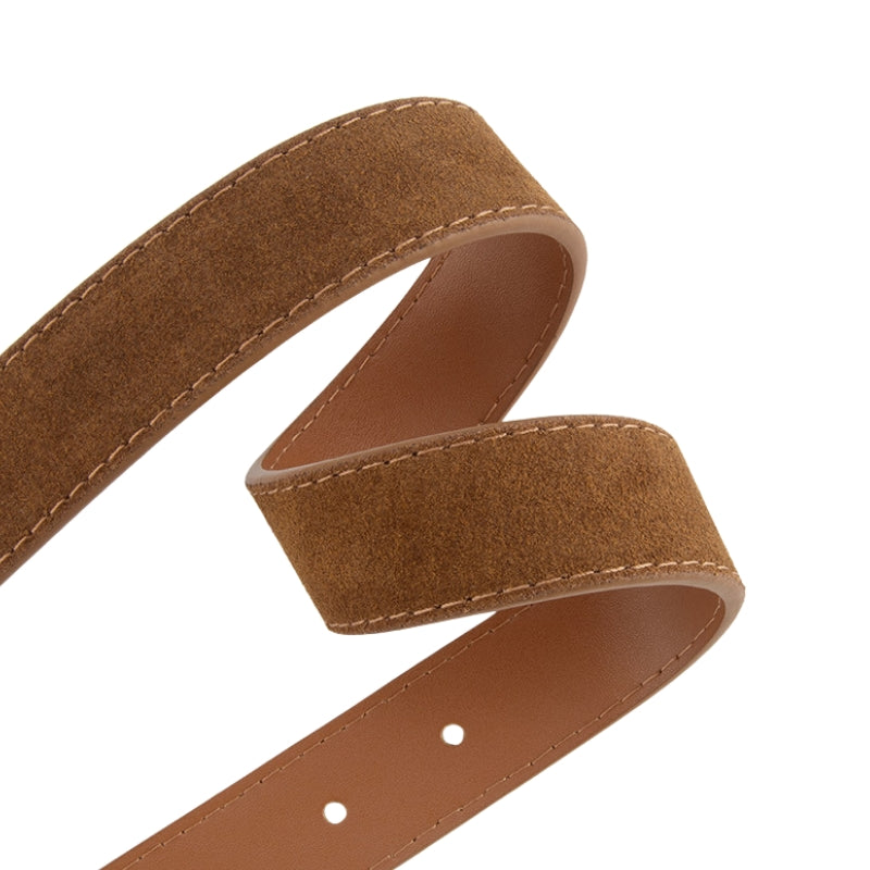 Ceinture femme Fleur en cuir refendu marron aspect daim vieilli avec coutures contrastantes et boucle western argentée western