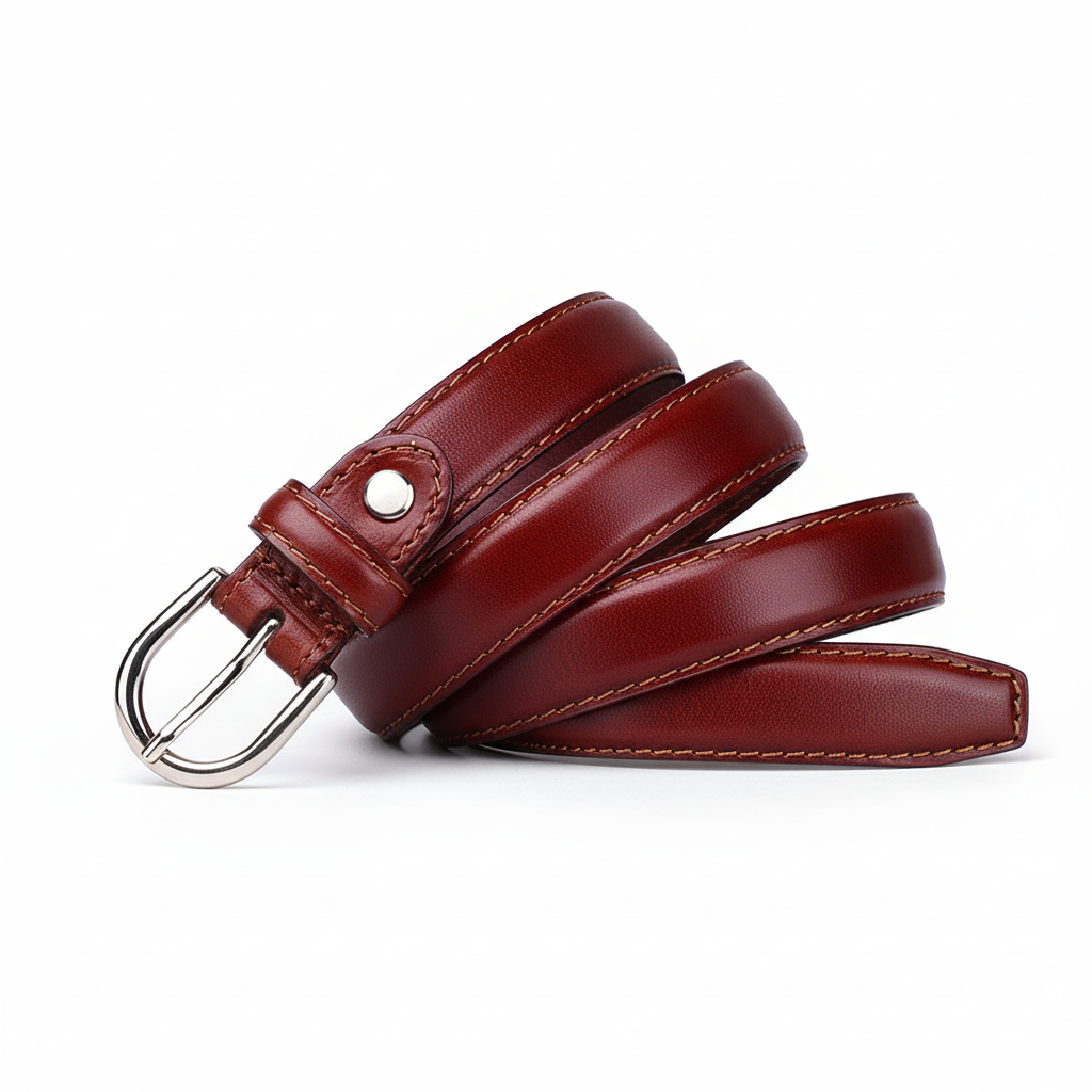 Ceinture pour femme Fleur de Lune en cuir pleine fleur bordeaux avec boucle ardillon argentée
