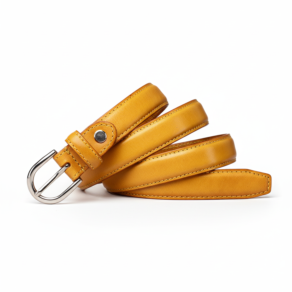 Ceinture femme Fleur de Lune en cuir jaune avec boucle argentée