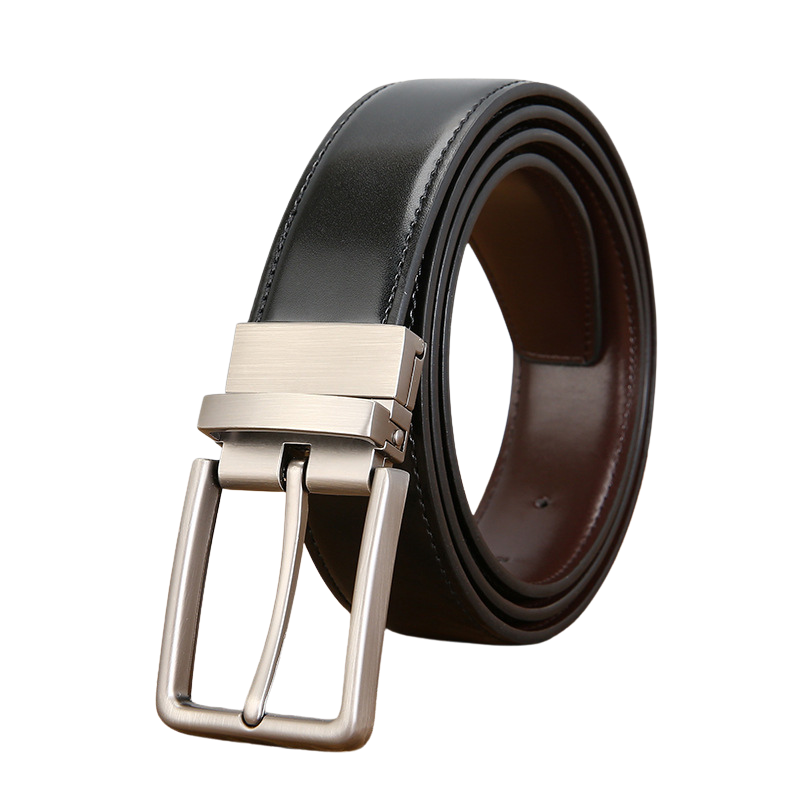 Ceinture réversible Florentin 1 en simili cuir PU noir et marron, avec boucle rectangulaire argentée en alliage.