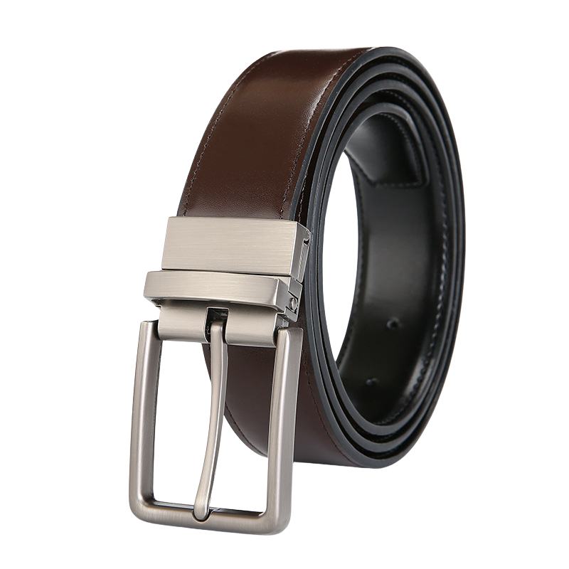 Ceinture réversible Florentin 1 en simili cuir PU marron avec une boucle ardillon rectangulaire en alliage argenté.