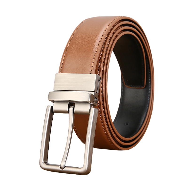 Ceinture homme Florentin 1 en simili cuir marron avec boucle ardillon rectangulaire argentée, réversible.