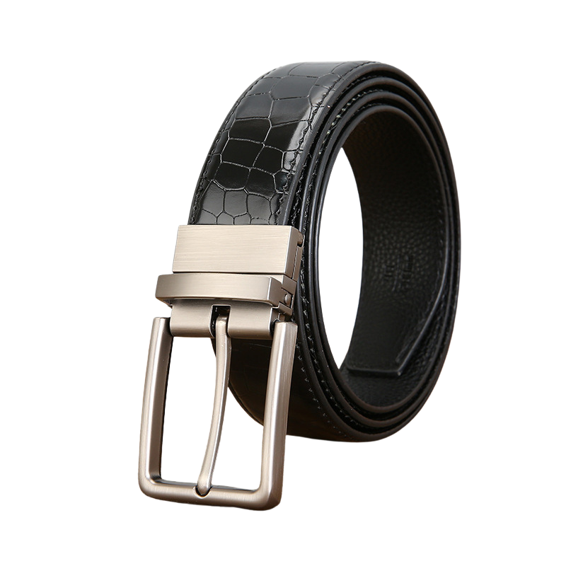 Ceinture homme Florentin 2 en simili cuir PU noir avec motif crocodile embossé et boucle rectangulaire en alliage réversible.