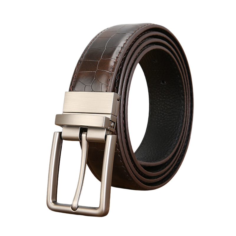 Ceinture homme Florentin 2 en simili cuir marron avec motif crocodile embossé et boucle rectangulaire argentée