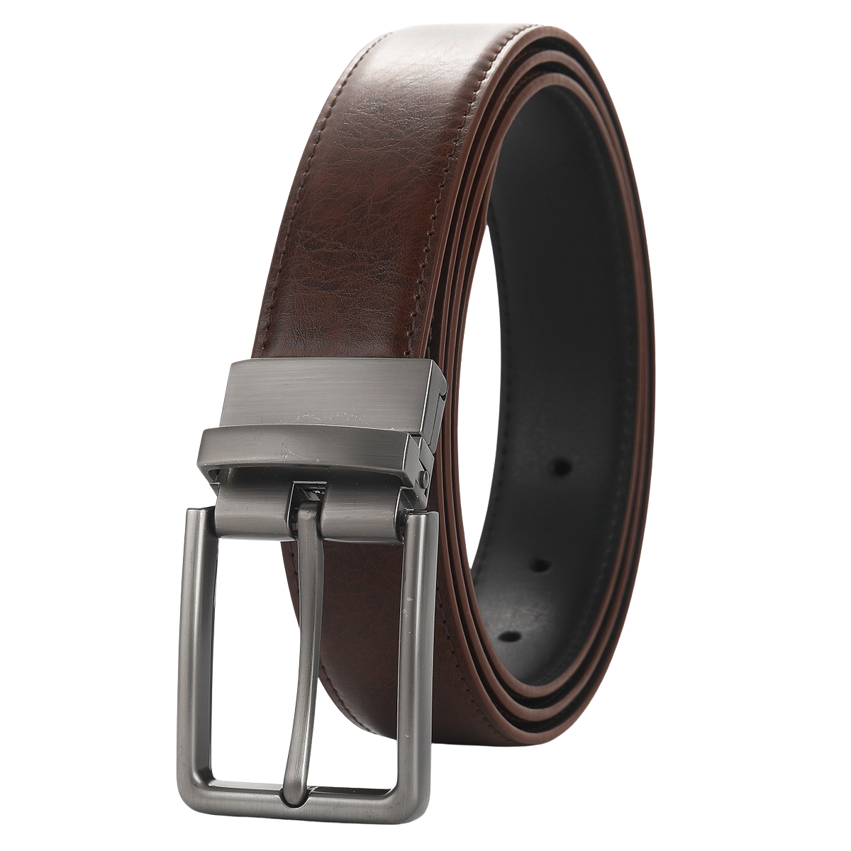 Ceinture homme Gabriel 1 en cuir lisse marron avec boucle ardillon rectangulaire argentée rotative #fullwidth