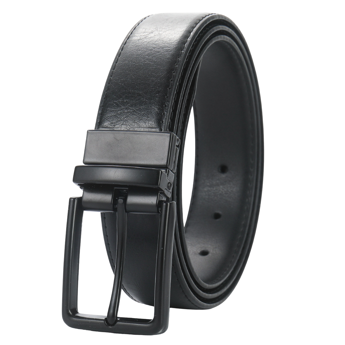 Ceinture homme Gabriel 1 noire en cuir lisse avec boucle ardillon rectangulaire et système rotatif.