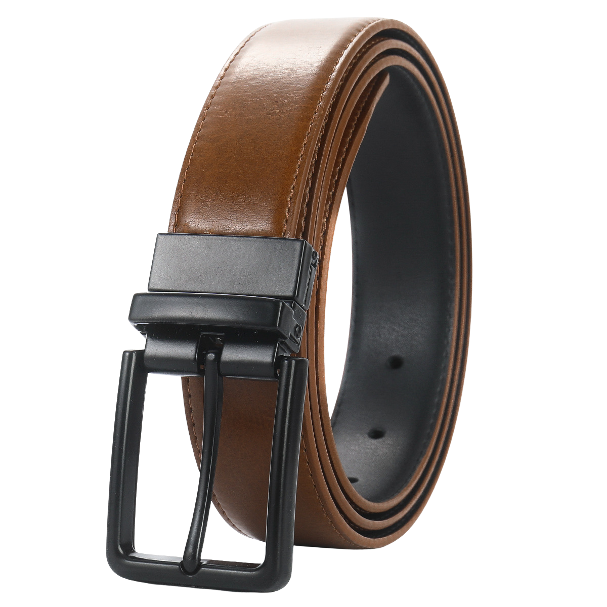 Ceinture homme Gabriel 1 en cuir refendu marron et noir avec boucle ardillon rectangulaire argentée