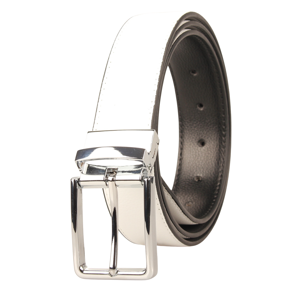 Ceinture homme Gabriel 2 blanche avec boucle argentée rectangulaire et ardillon rotatif.
