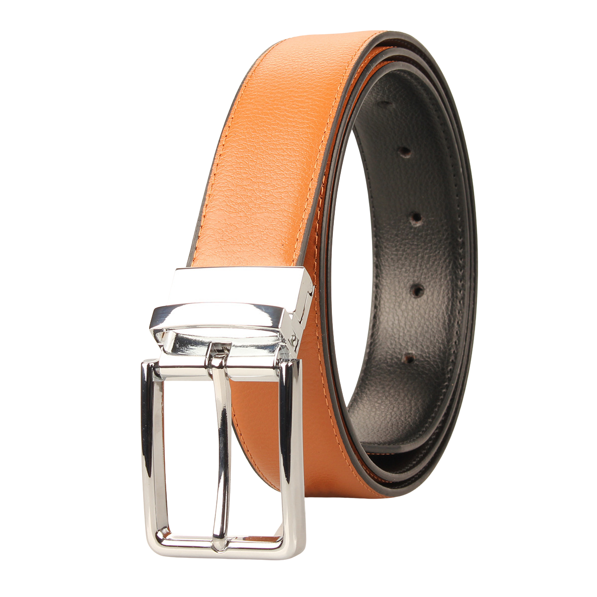 Ceinture homme Gabriel 2 en cuir orange texturé avec boucle ardillon argentée rotative