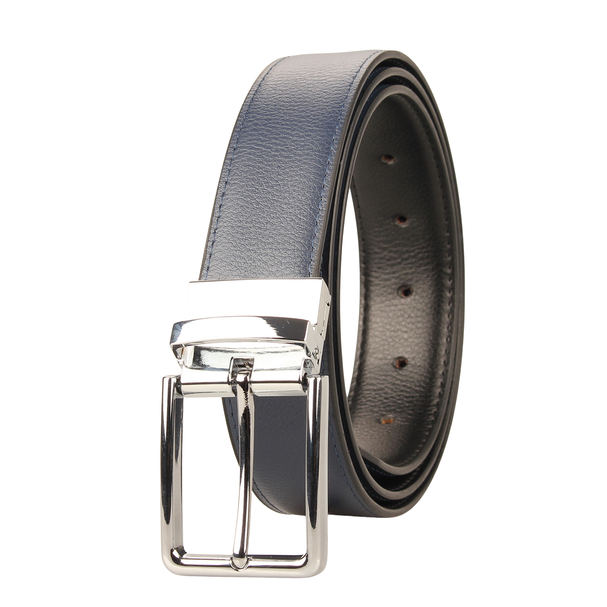 Ceinture homme Gabriel 2 en cuir bleu avec boucle ardillon argentée rotative