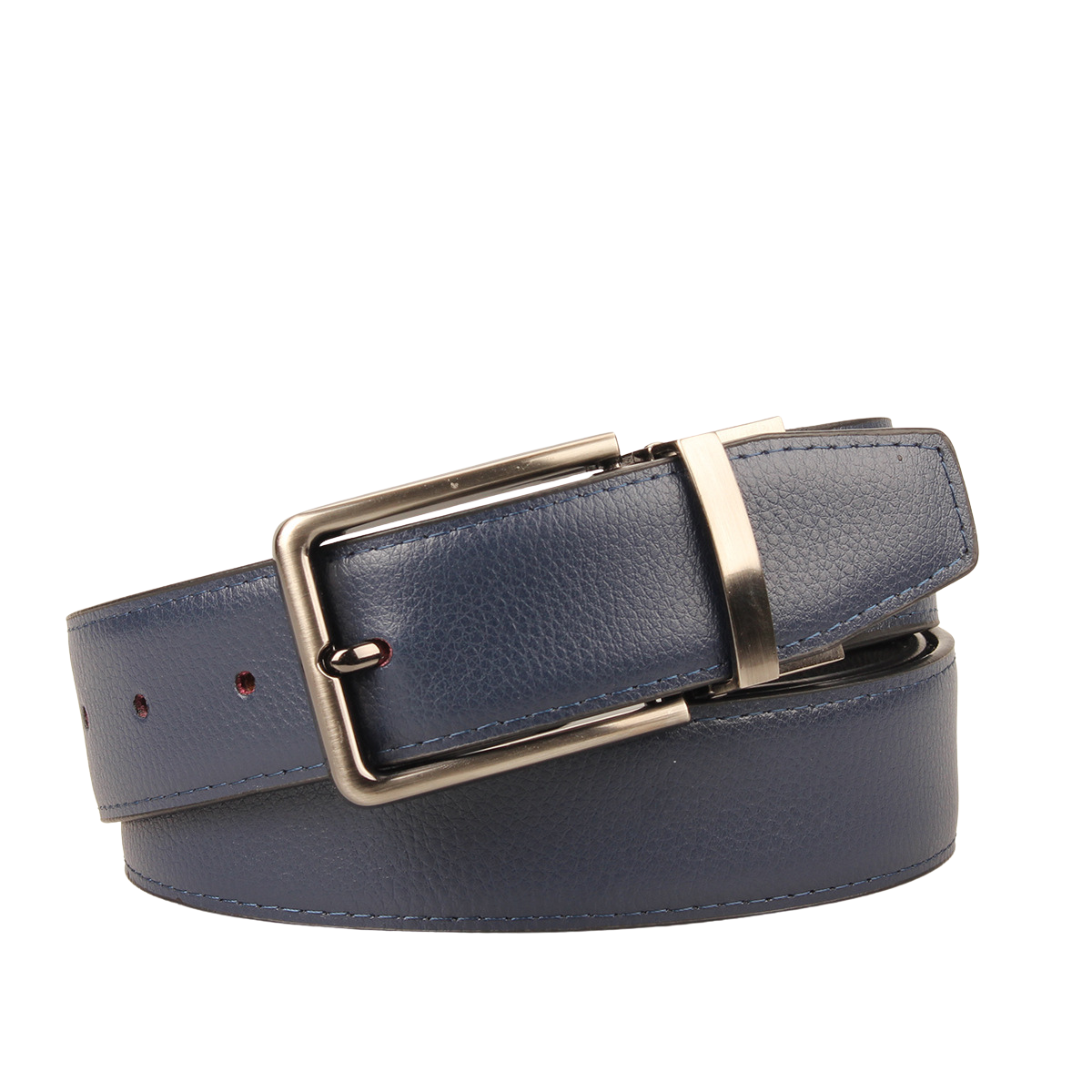 Ceinture homme Gabriel 3 en cuir bleu avec boucle ardillon argentée rotative
