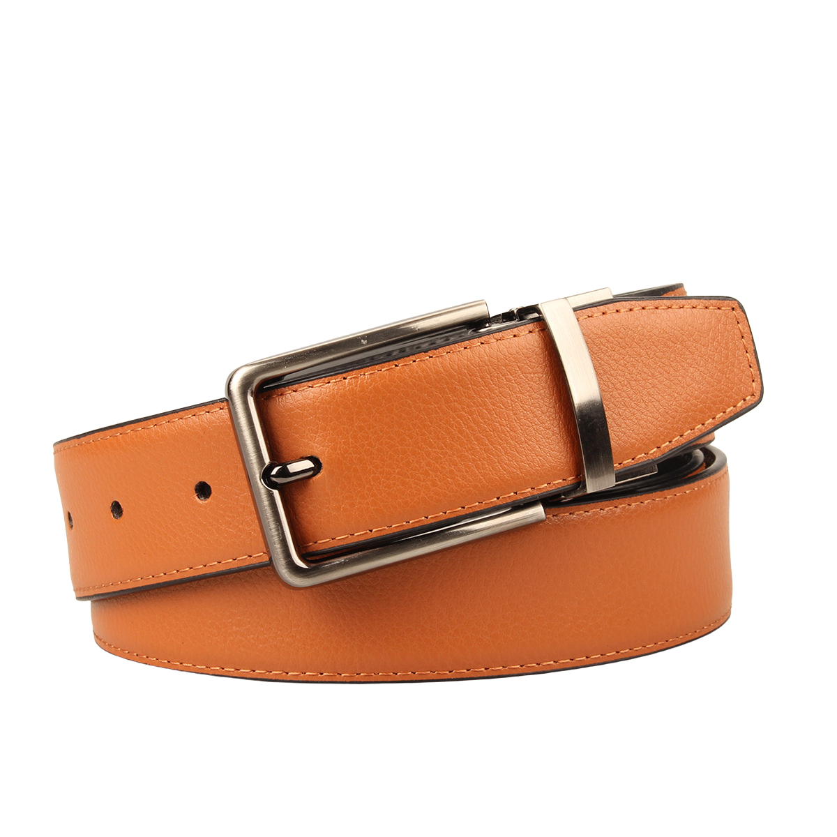 Ceinture homme Gabriel 3 en cuir refendu de vachette orange avec boucle ardillon rectangulaire argentée