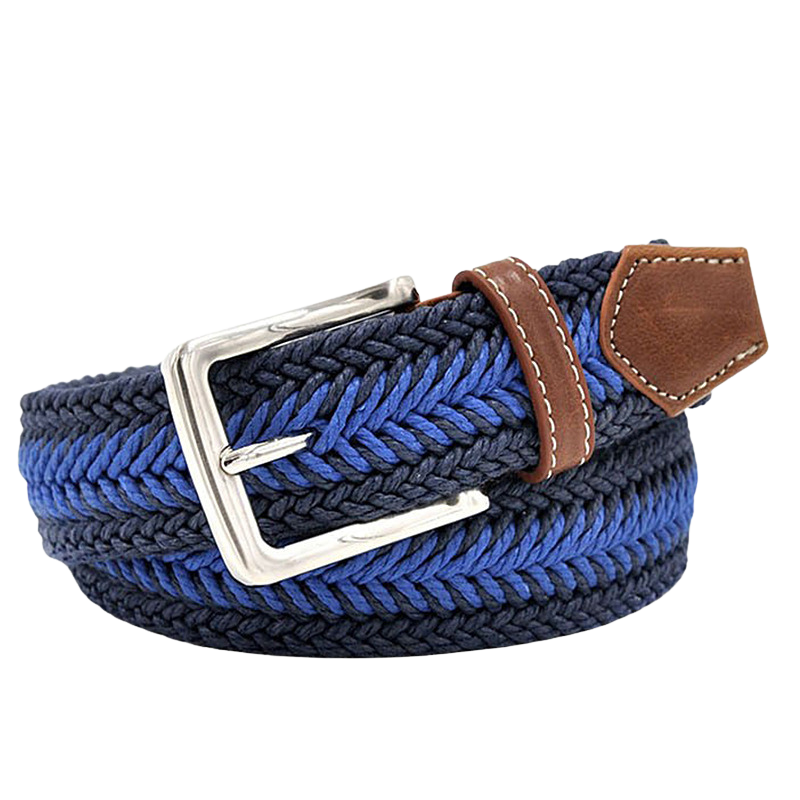 Ceinture tressée GaëlChic bleu marine et bleu clair avec boucle argentée