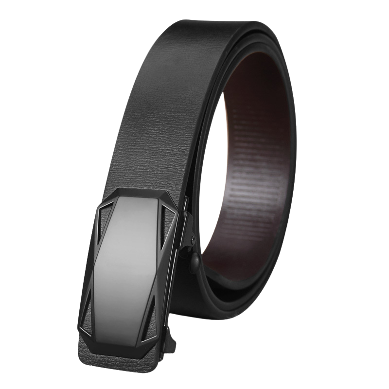 Ceinture homme Gascon en cuir noir avec boucle rectangulaire automatique argentée et design moderne #fullwidth
