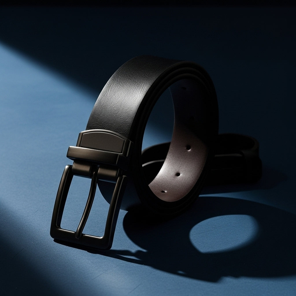 Ceinture Géraud homme en simili cuir noir avec boucle ardillon rectangulaire noire satinée, système de rotation et finition lisse #fullwidth