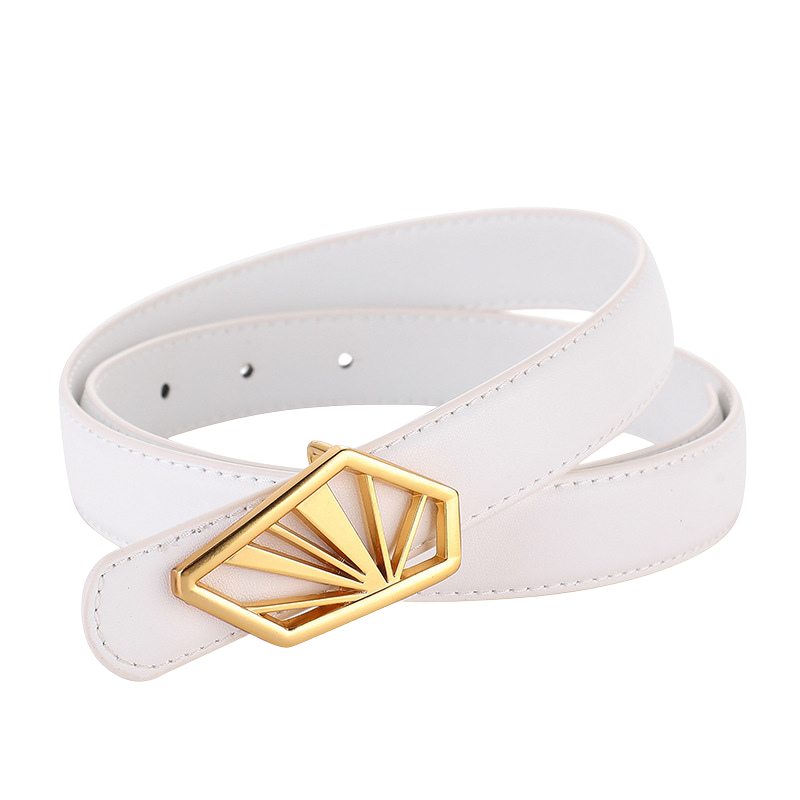 Ceinture femme blanche Glorieuse avec boucle dorée géométrique en forme d'éventail
