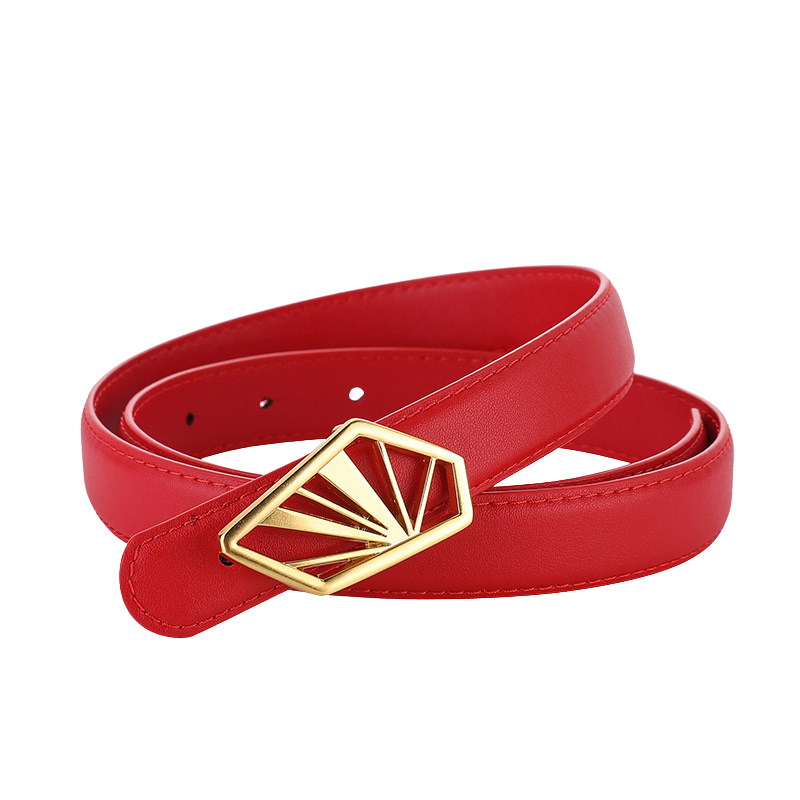 Ceinture femme Glorieuse rouge en cuir avec boucle dorée géométrique en forme d'éventail