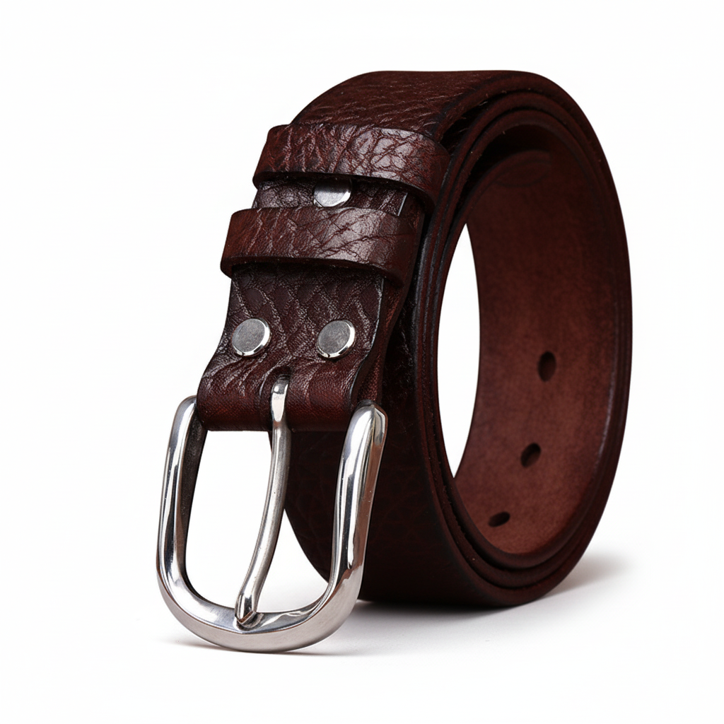 Ceinture homme Granox en cuir bordeaux grainé avec boucle ardillon argentée