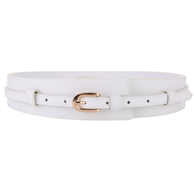 Ceinture Hélène blanche pour femme en cuir refendu avec boucle ardillon dorée, design épuré et ajustable