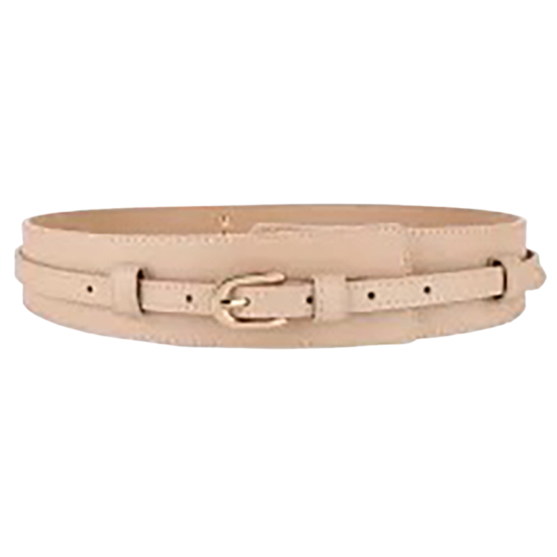 Ceinture femme Hélène en cuir beige avec boucle ardillon dorée