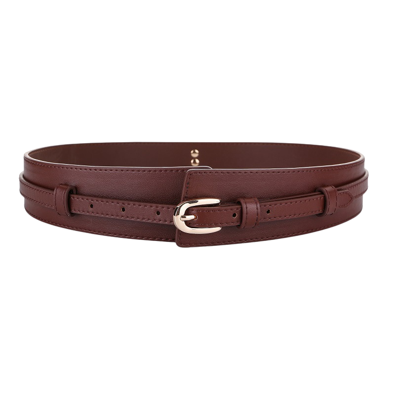Ceinture femme Hélène en cuir marron avec boucle dorée, modèle ajustable et amovible