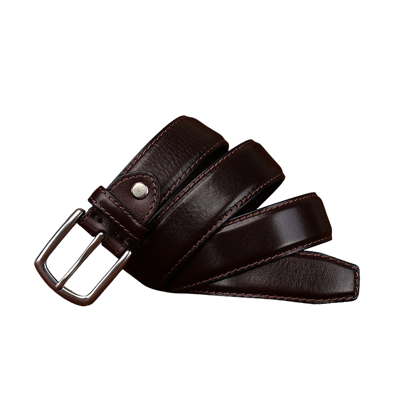 Ceinture en cuir de vachette pleine fleur marron foncé de la collection Héritage Cuir pour homme, boucle ardillon argentée, coutures ton sur ton discrètes. #fullwidth