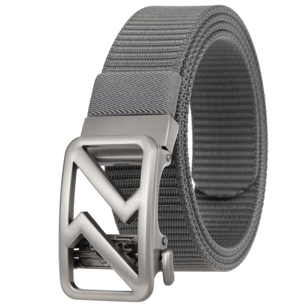 Ceinture pour homme Hexalis en tissu texturé gris avec boucle automatique argentée au design géométrique