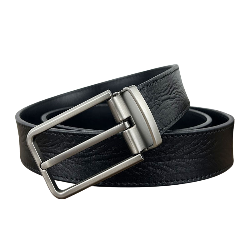 Ceinture homme Honoré Cuir noire avec boucle ardillon argentée rectangulaire #fullwidth
