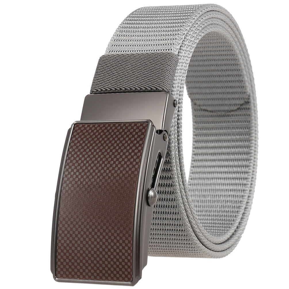 Ceinture Hugo pour homme en tissu texturé gris clair avec boucle automatique rectangulaire en alliage gris et insert marron à motif quadrillé #fullwidth