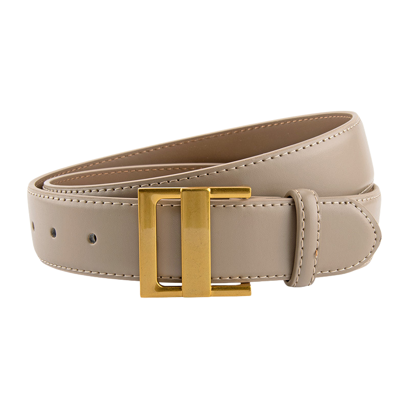 Ceinture femme Innocente beige en cuir refendu avec boucle rectangulaire dorée en alliage.