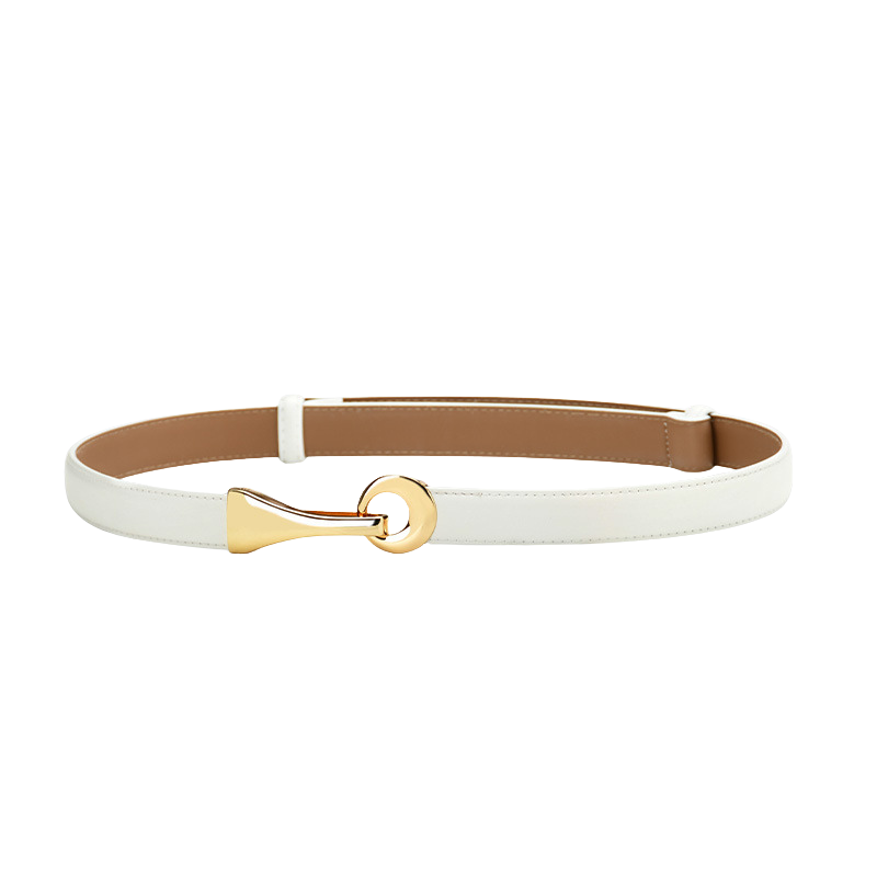 Ceinture fine Iris blanche en cuir refendu avec boucle ovale en métal doré