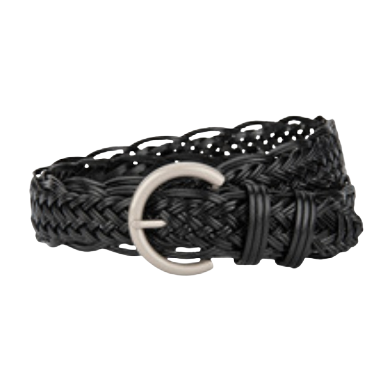 Ceinture femme Irisée noire en simili cuir recyclé tressé avec boucle argentée demi-cercle