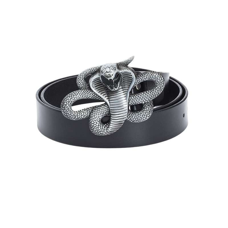 Ceinture homme Joséphine noire avec boucle argentée en forme de serpent stylisé