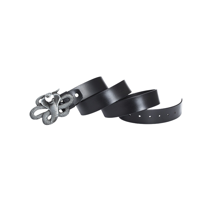 Ceinture noire Joséphine pour homme avec boucle argentée en forme de serpent stylisé