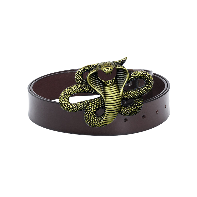 Ceinture Joséphine en cuir marron avec boucle dorée en forme de serpent stylisé, style western.