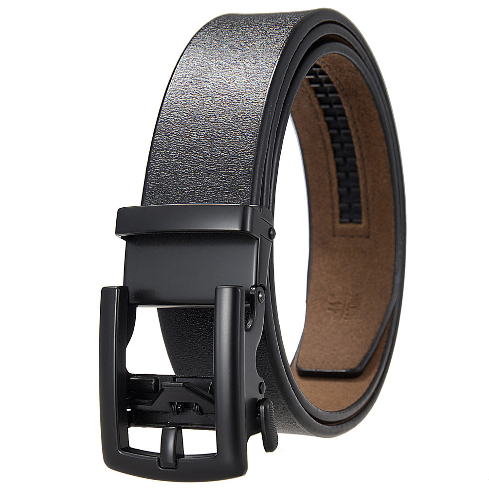 Ceinture Jules pour homme en cuir noir avec boucle automatique rectangulaire en métal noir.