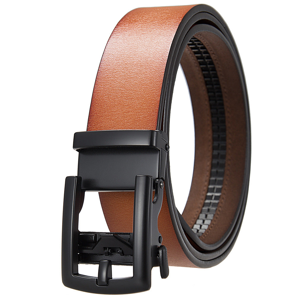 Ceinture Jules homme en cuir refendu marron clair avec boucle automatique rectangulaire noire